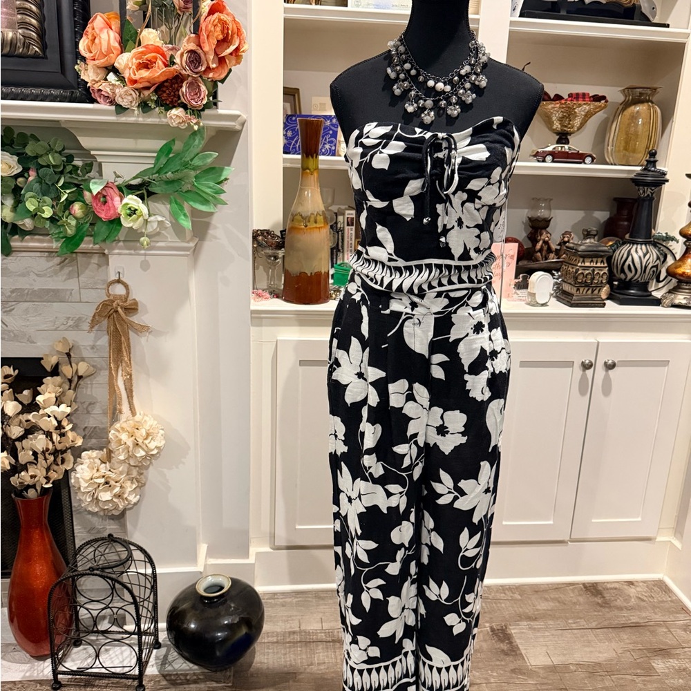 Sienna Sky Black & White Strapless Floral Jumpsuit